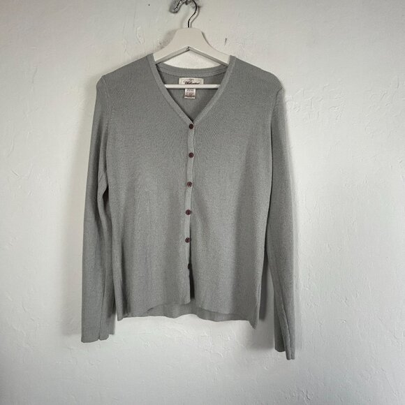 Worthington Womens Medium Gray Knit V-Neck Cardigan Sweater Button Front Casual - Picture 1 of 7